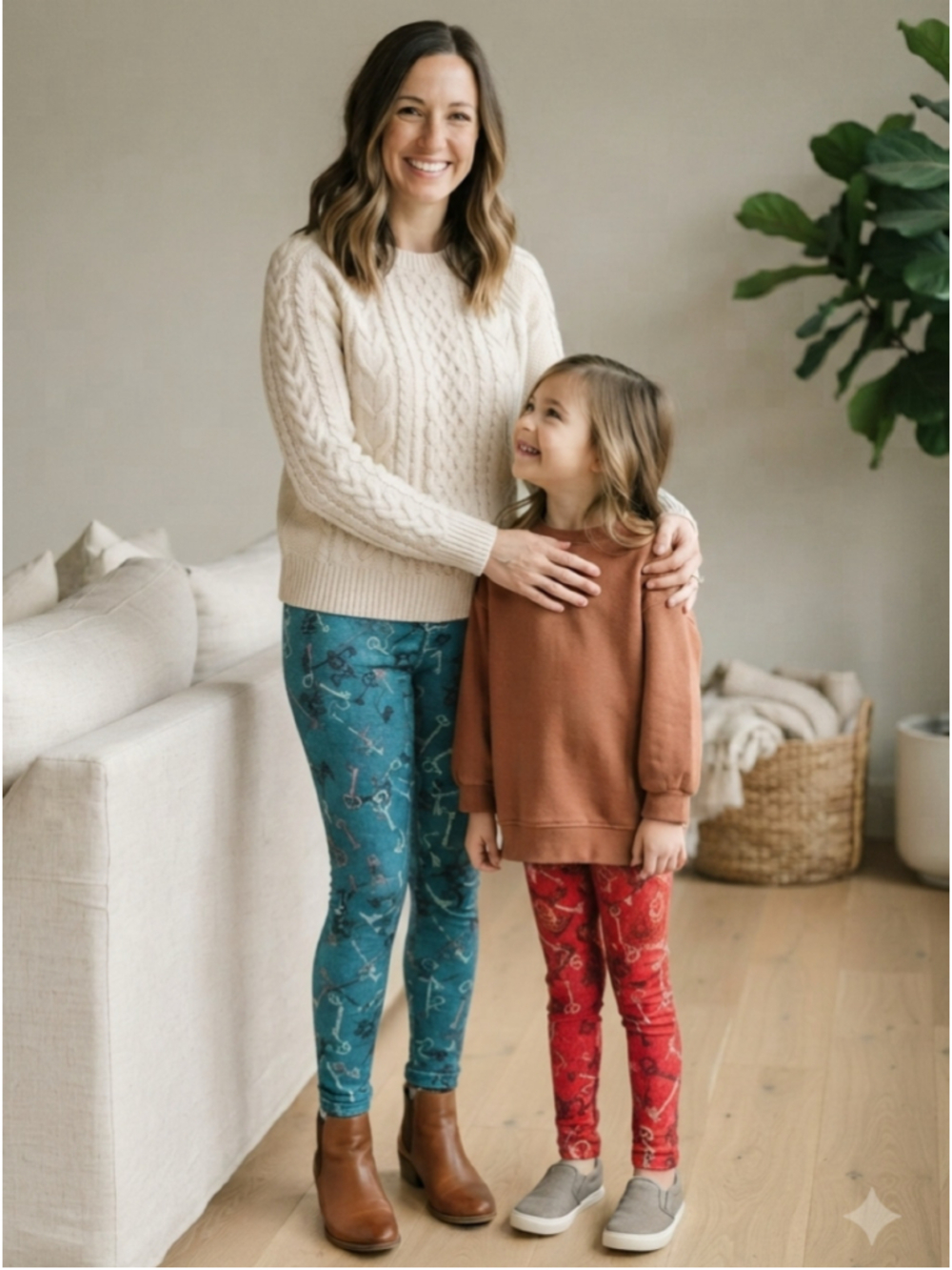 LuLaRoe matching leggings set keys red blue coordinating pair stretchy comfy EUC